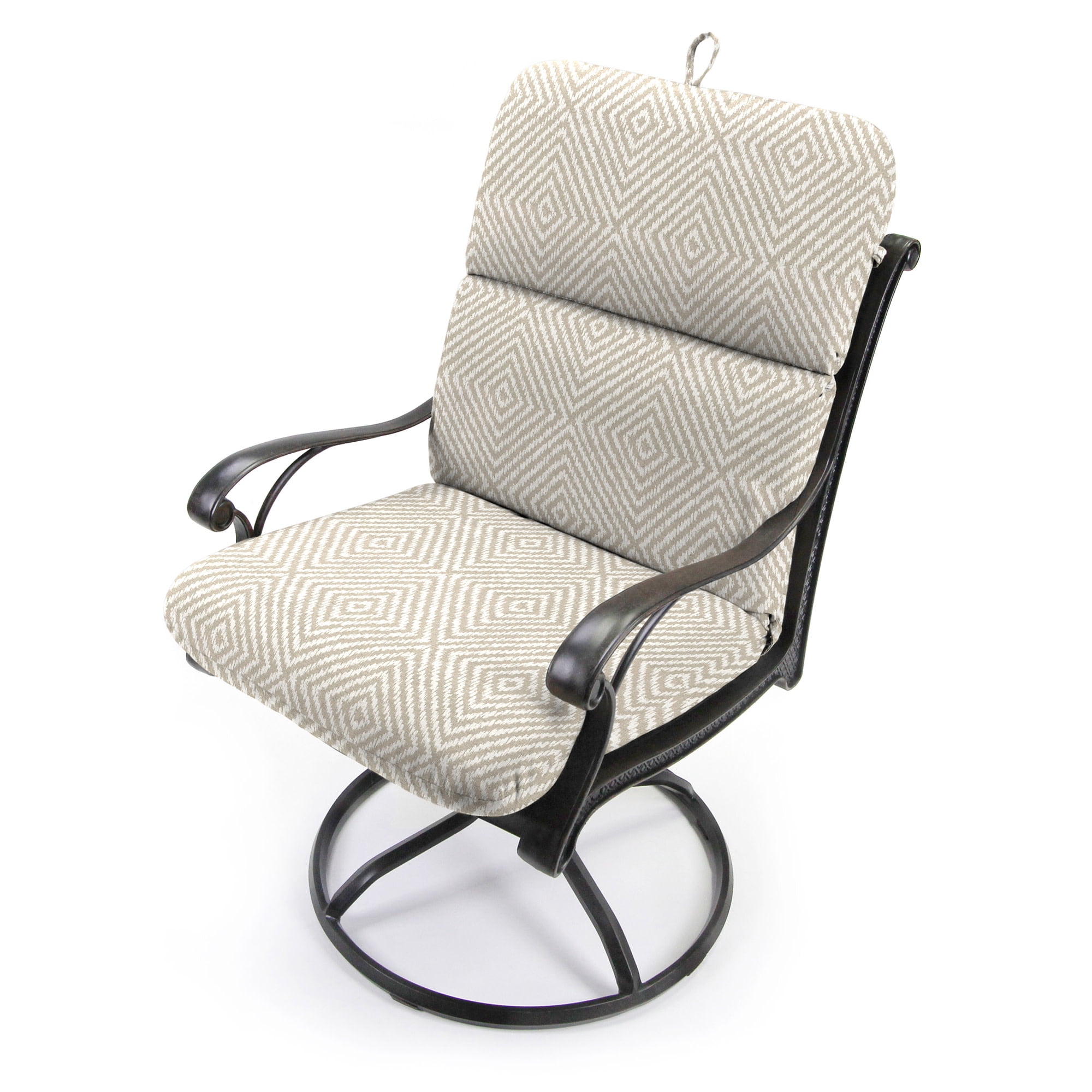 Jordan Manufacturing 45" x 22" Encore Birch Taupe Diamond Rectangular Outdoor Chair Cushion with Ties and Hanger Loop (2 Pack)