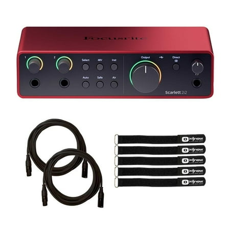 Focusrite Scarlett 2i2 4th Generation 2-in 2-out USB Audio Interface with 8" Ties & Cables Package