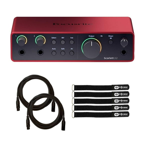 Focusrite Scarlett 2i2 4th Generation 2-in 2-out USB Audio Interface with 8" Ties & Cables Package