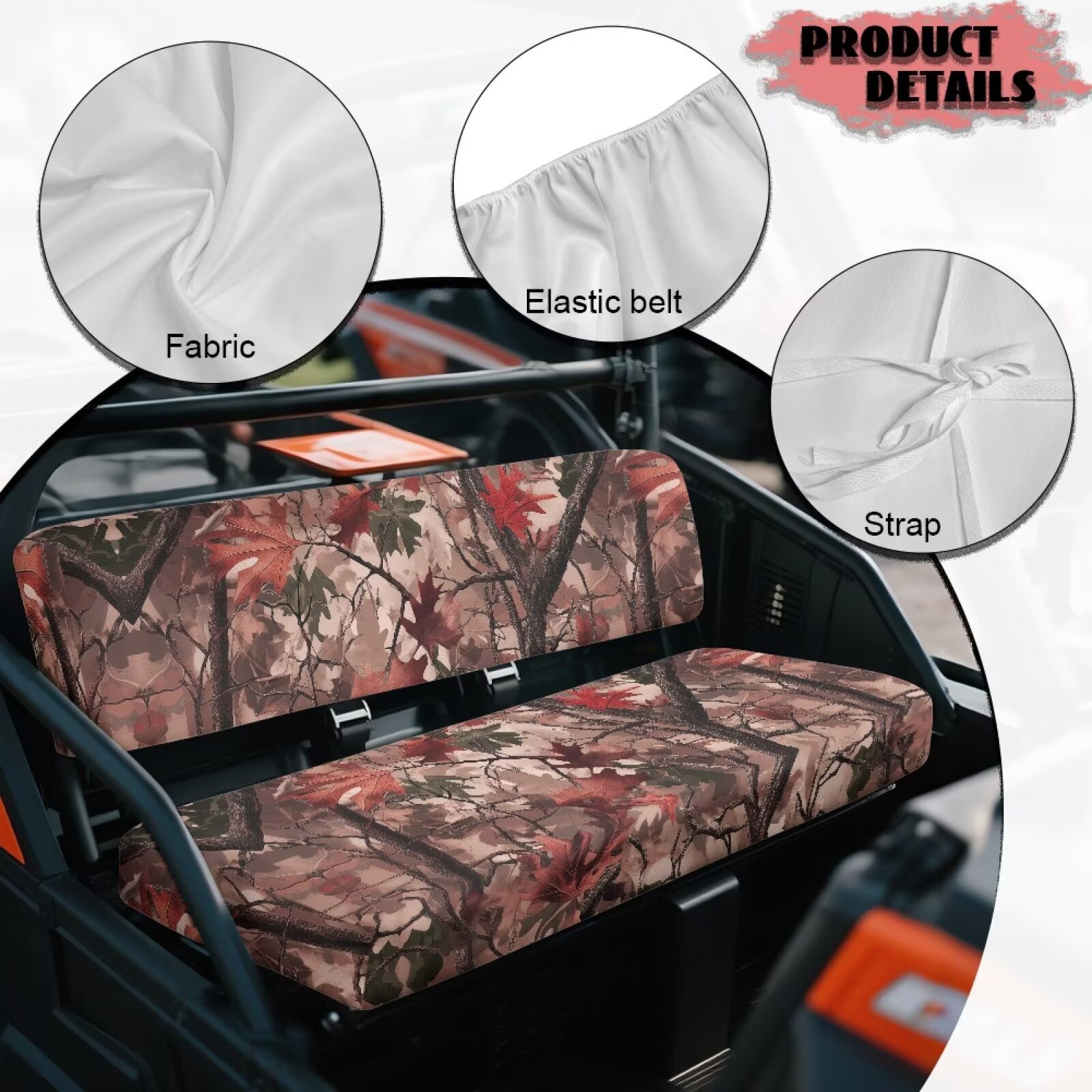 Yuyamidu Camo Hunting UTV Seat Cover Red Leaves Mule Bench Seat Cover Elastic Edging Dustproof UTV Accessories Compatible with Kawasaki Mule 3000 3010 3020 4000 4010 2001-2023 2025
