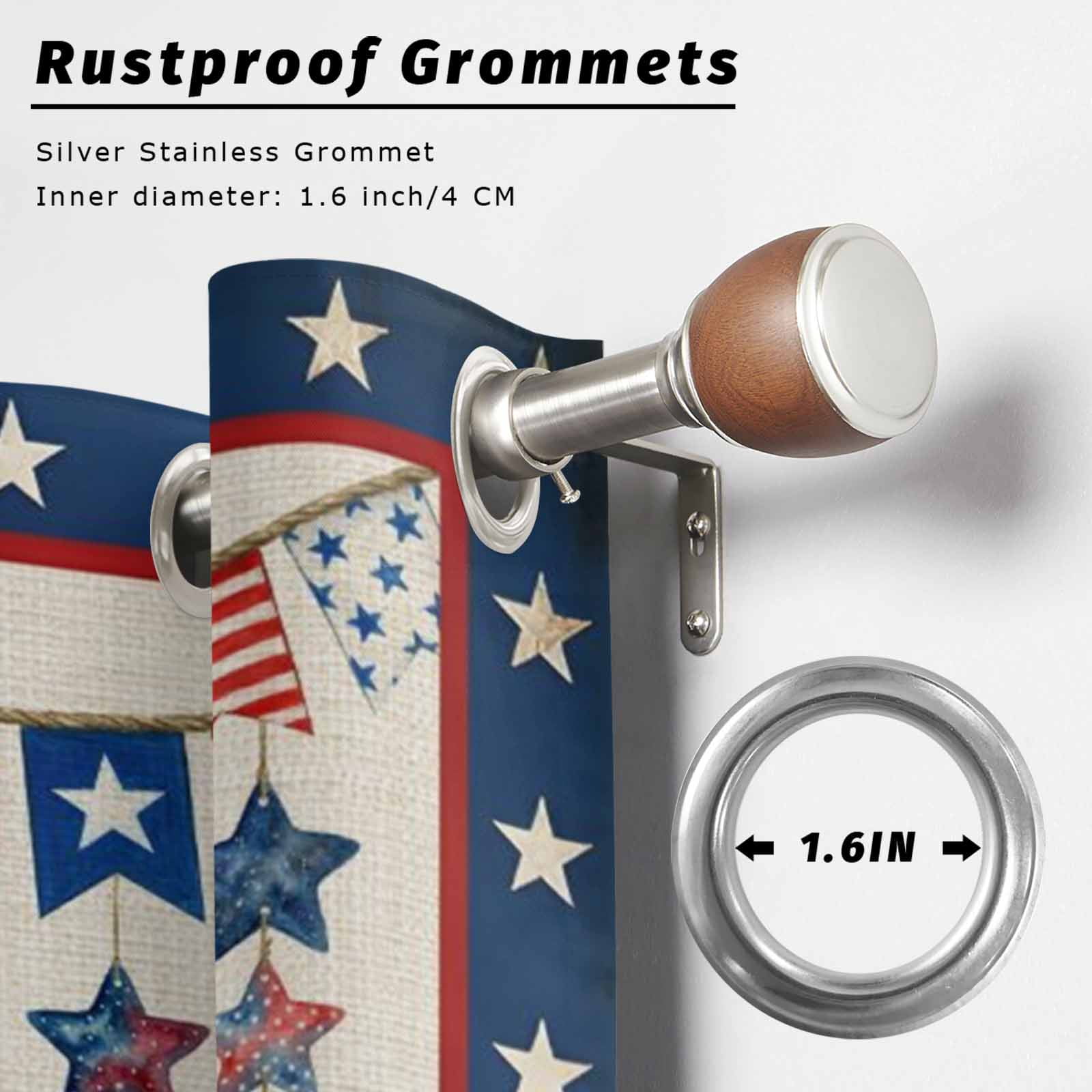 Independence Day Outdoor Curtains for Patio, Retro Red Blue USA Flag Floral Star Linen Texture Sunshade Privacy Drapes Grommet Waterproof Outside Curtains for Porch/Cabana/Balcony 54"x 108", 1 Panel