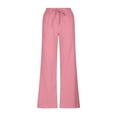 thumbnail image 5 of Charella Womens Linen Pants Wide Leg Elastic Waist Casual Loose Drawstring Trousers Solid Color Pants (XL, Pink), 5 of 7