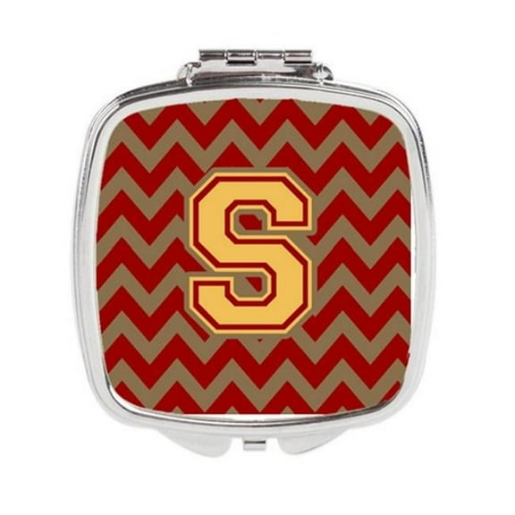 Letter S Chevron Garnet & Gold Compact Mirror - Garnet & Gold - 3in. H x 0.3in. W x 2.75in. L
