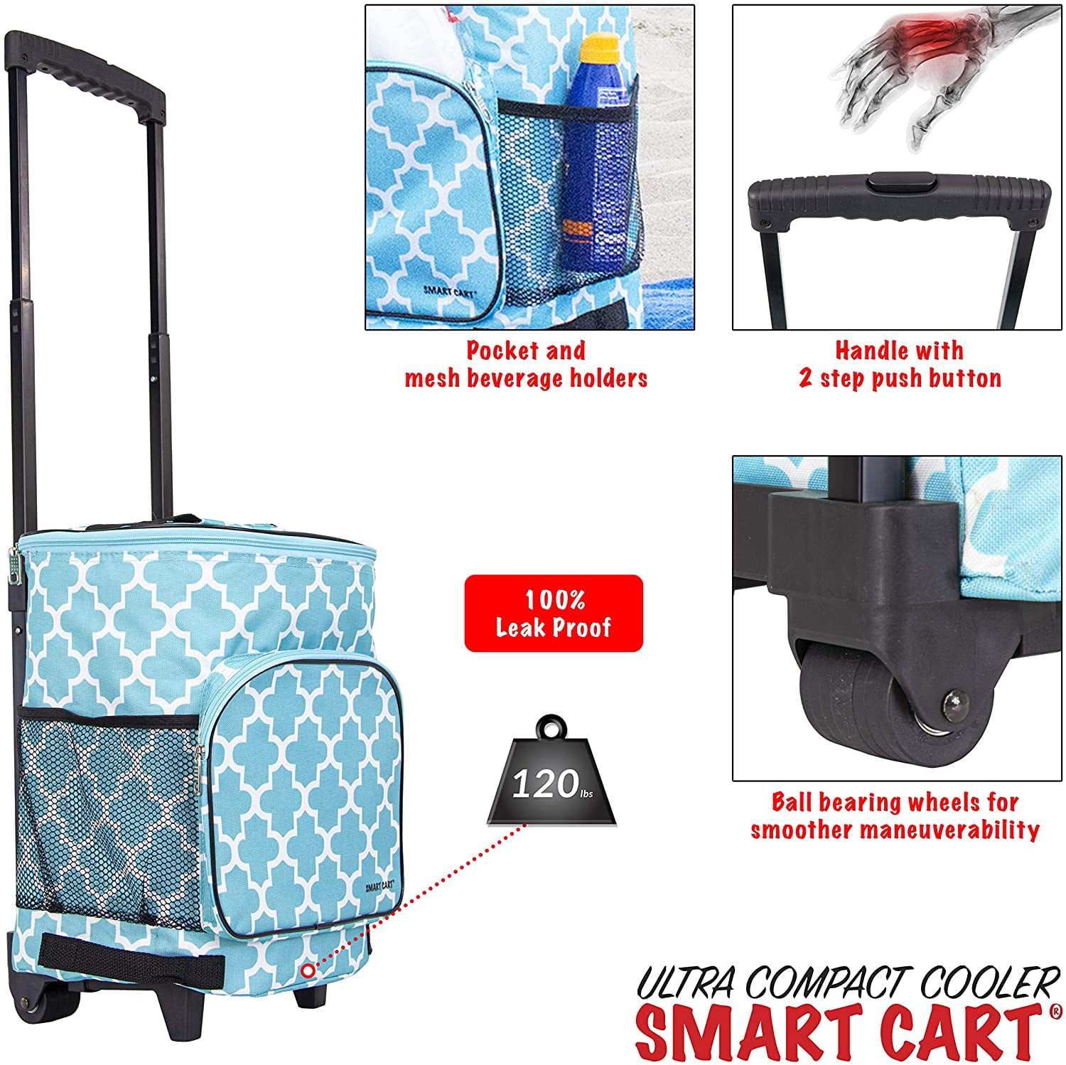 dbest products Ultra Compact Cooler Smart Cart, Black Insulated Collapsible Rolling Tailgate BBQ Beach Summer