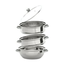 TFCFL 3 Tier 28cm Food Steaming Pot Kitchen Cookware Stainless Steel Cooker Steam Pot w/ Glass Lid