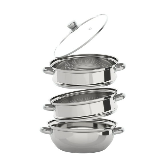 CNCEST 3-Tier Food Steamer Pot Set Steaming Cookware with Glass Lid 11 inch