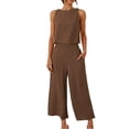 thumbnail image 4 of GILIGEGE Linen Sets for Women 2 Piece Summer Women Suit Fashion Comfortable Vest and Long Pants Solid Color Top Set Suit Wide Leg Pants Tracksuit Lounge Matching Sets Brown L, 4 of 8
