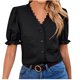 thumbnail image 1 of Blusa de camiseta lisa con botones de encaje y cuello en V de verano a la moda sexy informal para mujer Pompotops lopia999577, 1 of 9