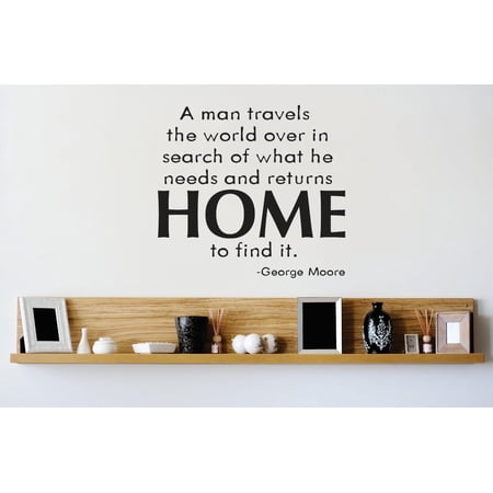 Do It Yourself Wall Decal Sticker Man Travels The World Over In Search Of What He Needs & Returns Home To Find It Quote Mural 12×12