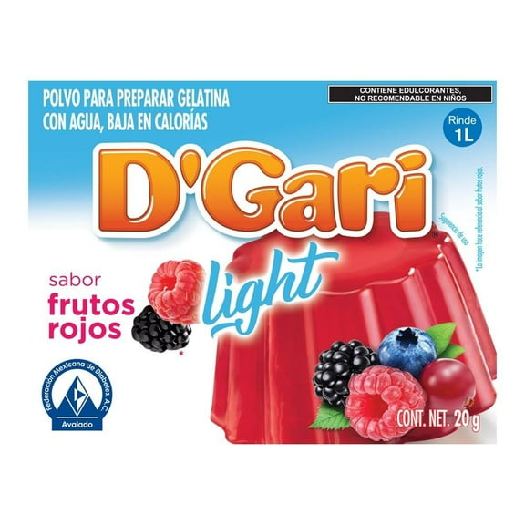 Polvo para preparar gelatina D' Gari Sin Azúcar de agua sabor frutos rojos 20 g
