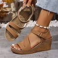 thumbnail image 4 of Rokment Wedges Dress Sandals for Women 2026 Stylish Simple Casual Leather Platform Chunky High Heels Summer Beach Orthopedic Dressy Work Sandal Ladies Brown Size 9.5, 4 of 7