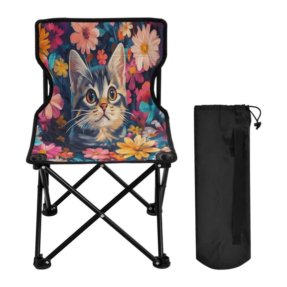 BZSMCE Camping Chairs Modern Cat Peeking Through Flowers Pattern Folding chair