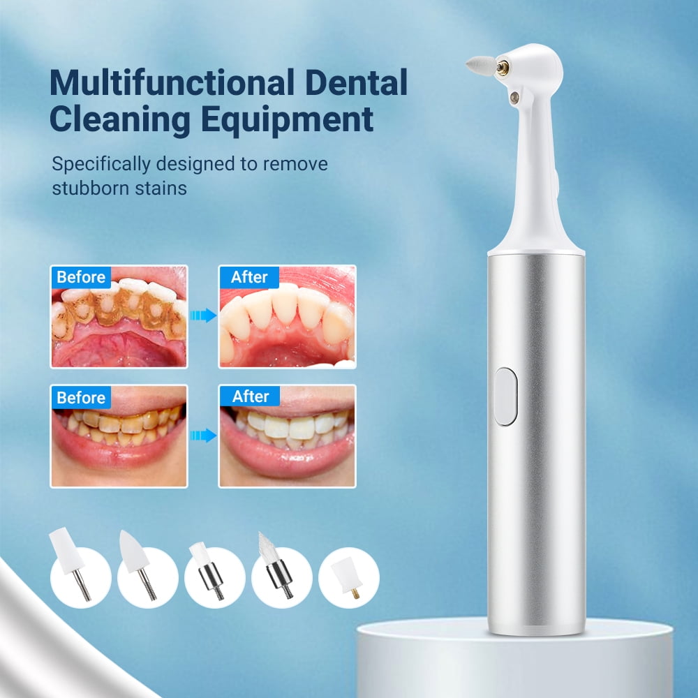 Tooth Polisher,Electric Teeth Polisher Professional with 5 Brush Heads, USB Tooth Whitening Kit, Plaque Remover with LED Light, Dental Polisher for Adults & Kids White