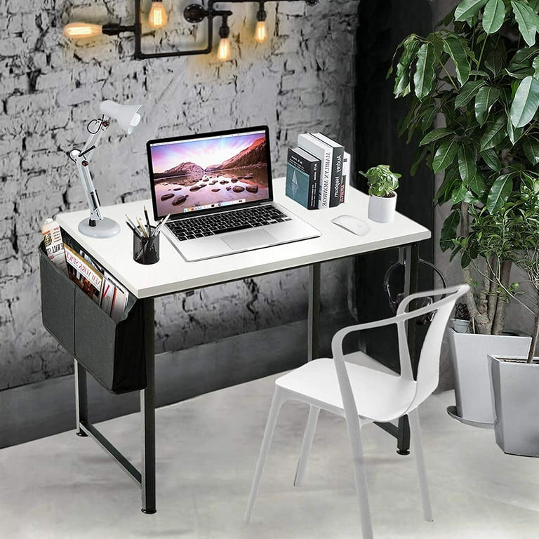 Small Computer Desk White Writing Table for Home Office Small Spaces 31  Inch Modern Student Study Laptop PC Writing Desks with Storage Bag  Headphone Hook,White Black 