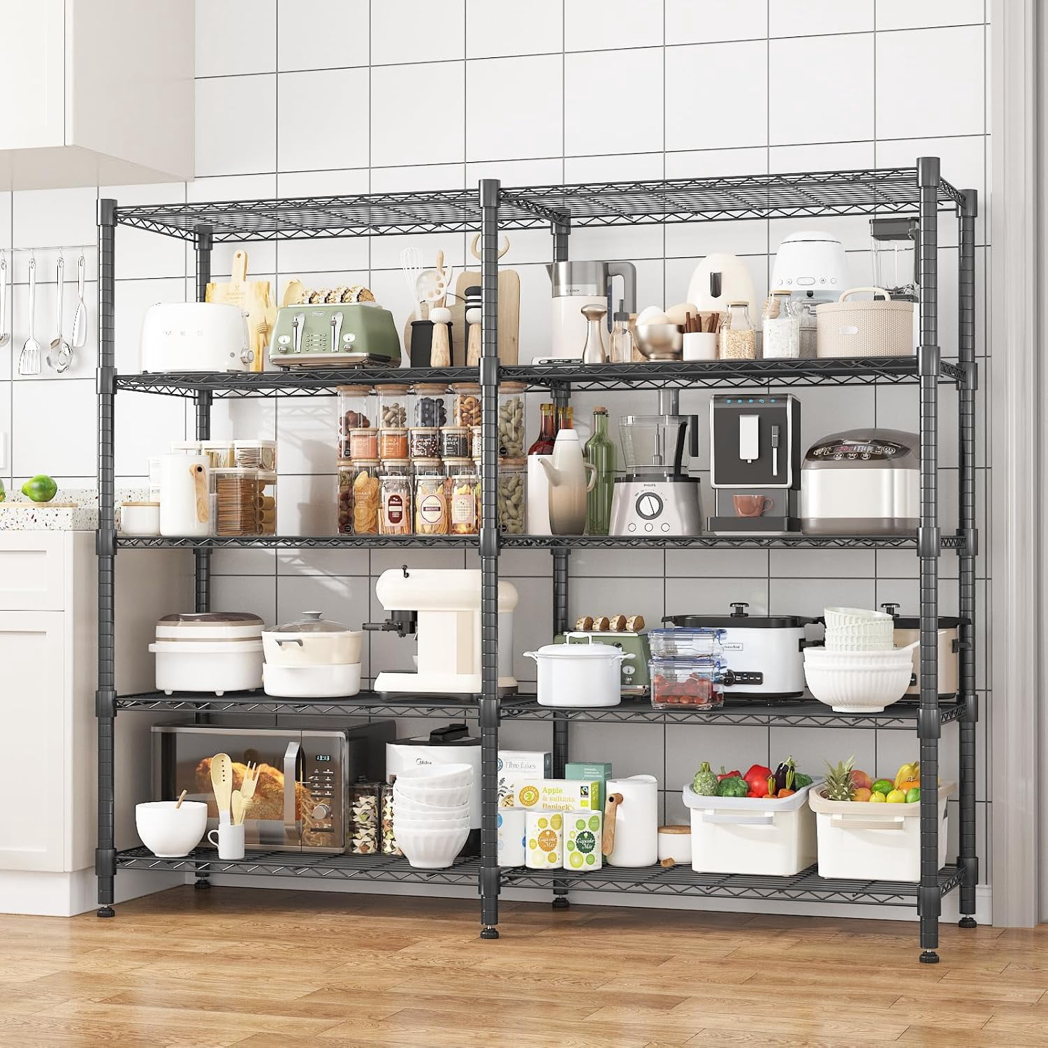 Sailvan 5-Tier Heavy Duty Metal Storage Rack, 60"W x 14"D x 72"H, 1500LBS Capacity Adjustable Wire Shelving Unit for Garage Pantry Kitchen,Black
