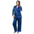 thumbnail image 2 of Up2date Fashion's Women's Shawl Collar Satin Pajama Set with Piping, 2 of 2