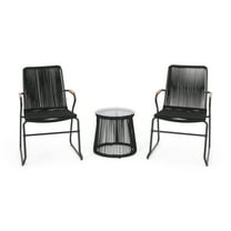 GDF Studio Miriam Outdoor Rope Weave 3 Piece Chat Set, Black and Natural