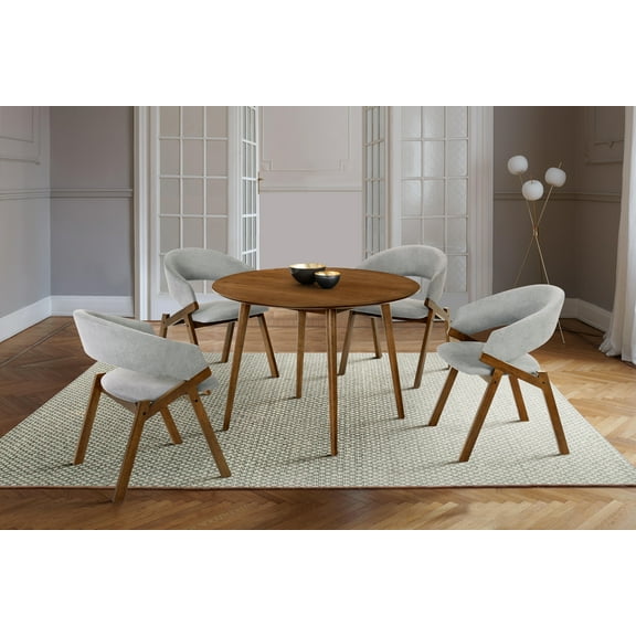 Arcadia and Talulah 42" Round Grey and Walnut Wood 5 Piece Dining Set