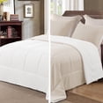 thumbnail image 4 of Exclusivo Mezcla Lightweight Reversible 3-Piece Comforter Set All Seasons, Down Alternative Comforter with 2 Pillow Shams, Oversized Queen Size, Beige/White, 4 of 7