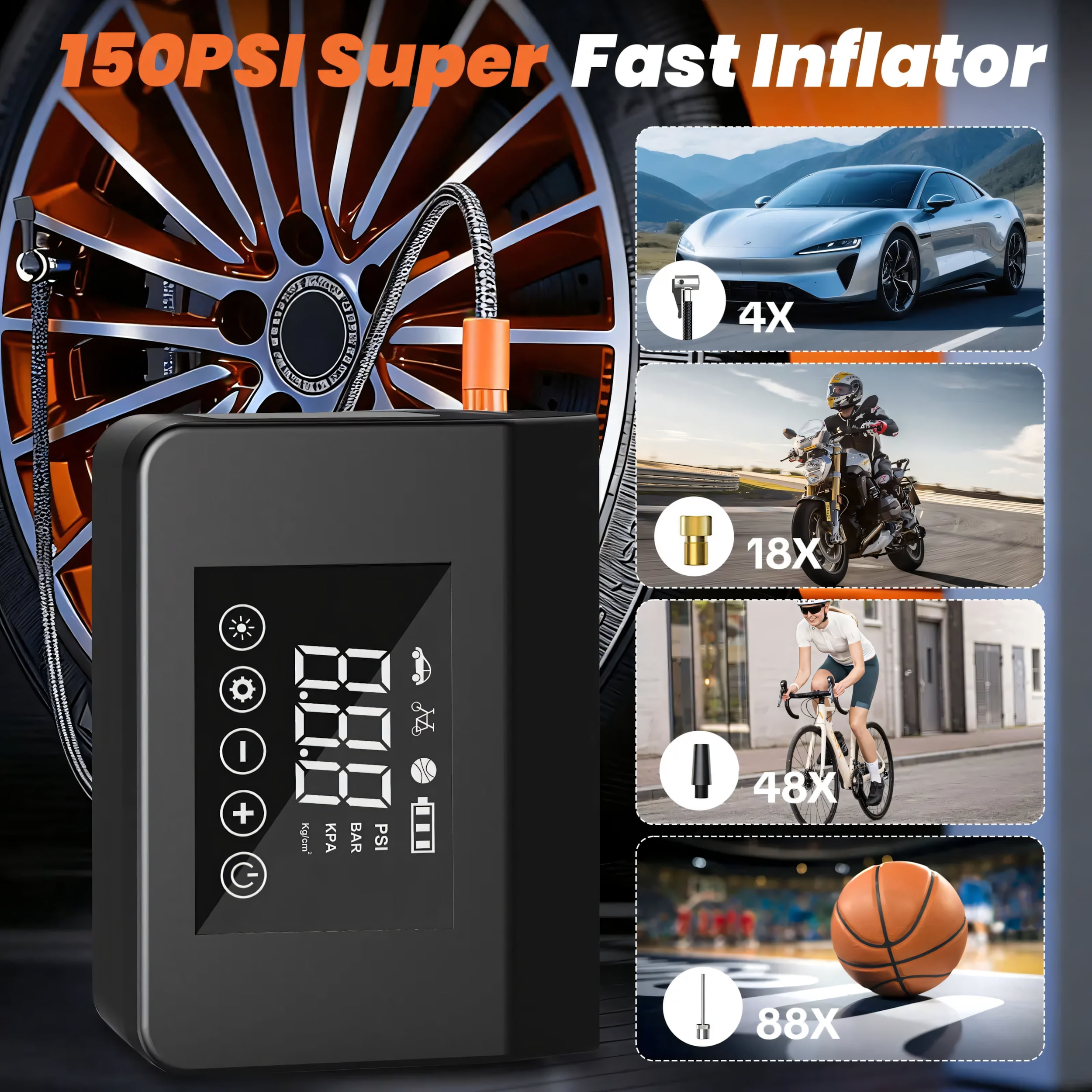 Gegaibe Portable Car Jump Starter with Air Compressor 4000A 12V Battery Booster, 150PSI Tire Inflator, 15000mAh Power Bank, LED Flashlight