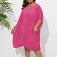 thumbnail image 6 of Beach Cover Ups for Women Top - Soft Crochet Knit Batwing Sleeve Boho Dresses Hollow Out Summer Swimwear Cover Up Hot Pink, One Size, 6 of 7