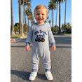 thumbnail image 5 of RUINIXCW Newborn Baby Boy Little Brother Outfit Infant Baby Boys Fall Winter Waffled Romper Clothes Stripe Letter Excavator Embroidery Long Sleeve Jumpsuit, 5 of 9