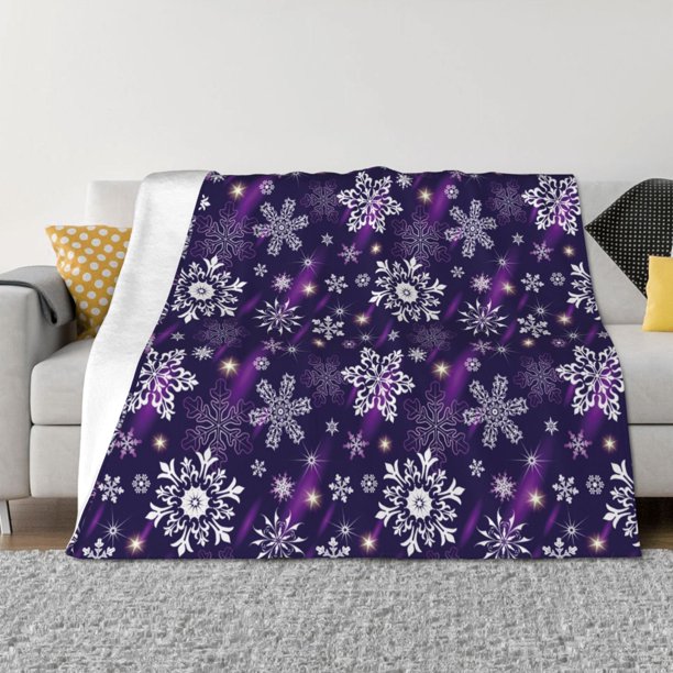 Fotbe Christmas Purple Snowflakes Manta de Franela con Estampado, Manta Ultrasuave para Cama, Sofá, Auto, Hipoalergénica y Antibolitas-60"x50"