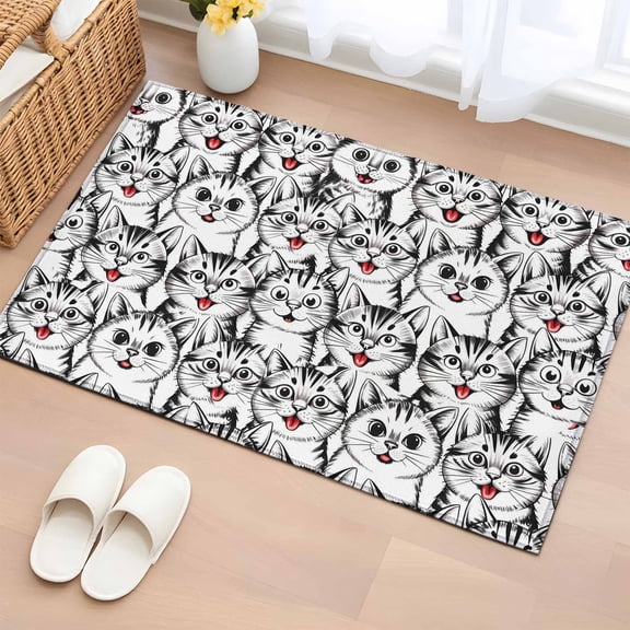 Funny Cat Entryway Rug 2'x3' Non Slip Front Door Mats, Abstract Cartoon Cute Animals Printed Entrance Rugs Indoor Outdoor Carpet, Washable Floor Mats Small Area Rug for Bedroom Kitchen