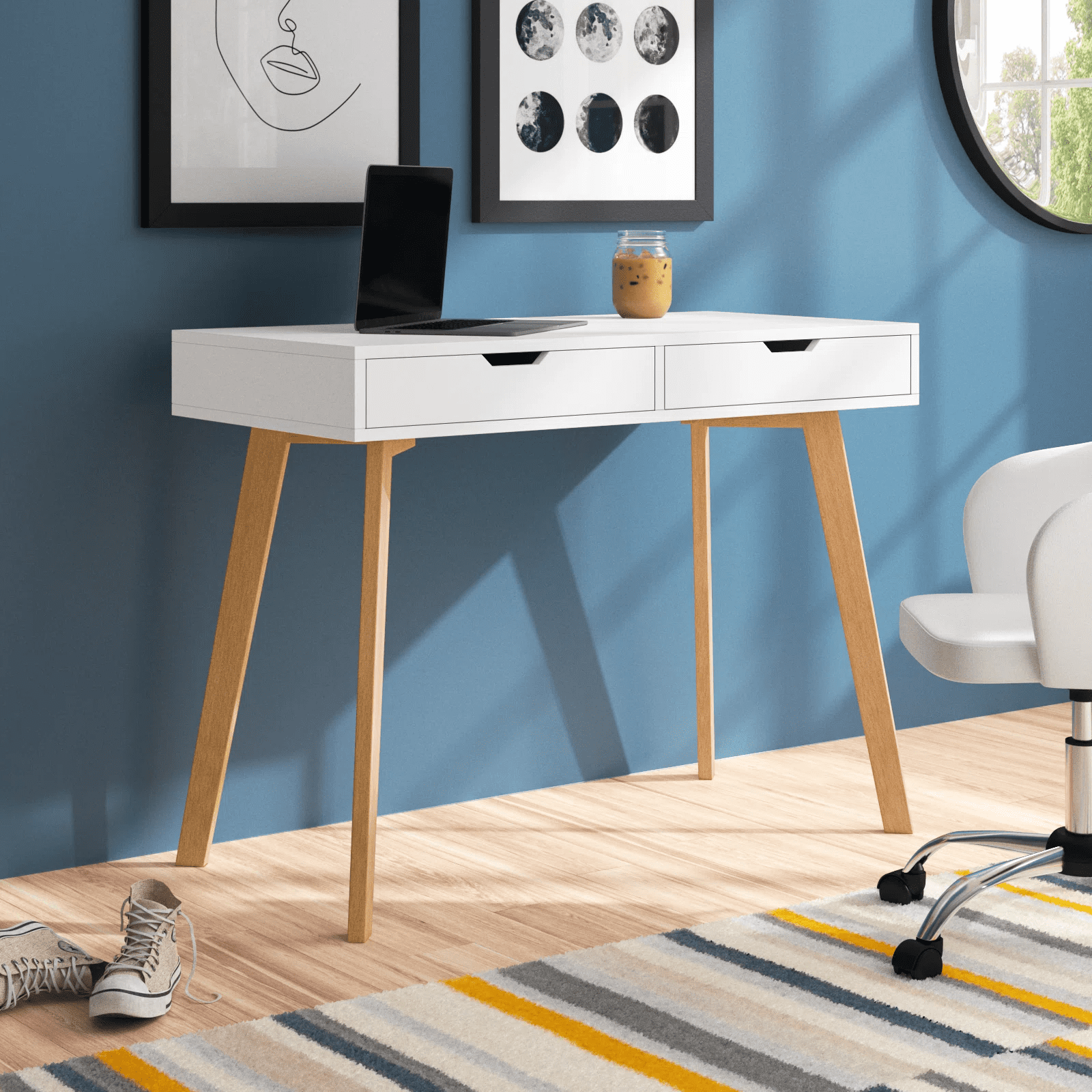 Homfa White Desk with Drawers Makeup Table for Girls Study Work Desk Table for Home Office Writing