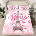 thumbnail image 2 of Manfei Girls Romantic Paris Bed Sheets, Eiffel Tower King Sheets, Pink Watercolor Butterfly Sheet Set, Super Cozy Room Decor, 4-Piece, 2 of 7