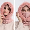 thumbnail image 4 of Gorro de invierno para mujer Conjunto de mascarilla de punto de una pieza con forro de lana gruesa Bufanda de cuello redondo con pompadour Gorro de esquí, 4 of 5