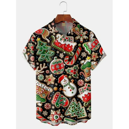 

FUNIER Christmas Shirts Merry Christmas Printed Casual Shortsleeve Button Down Hawaiian Shirt Beach Shirts Gift for Men