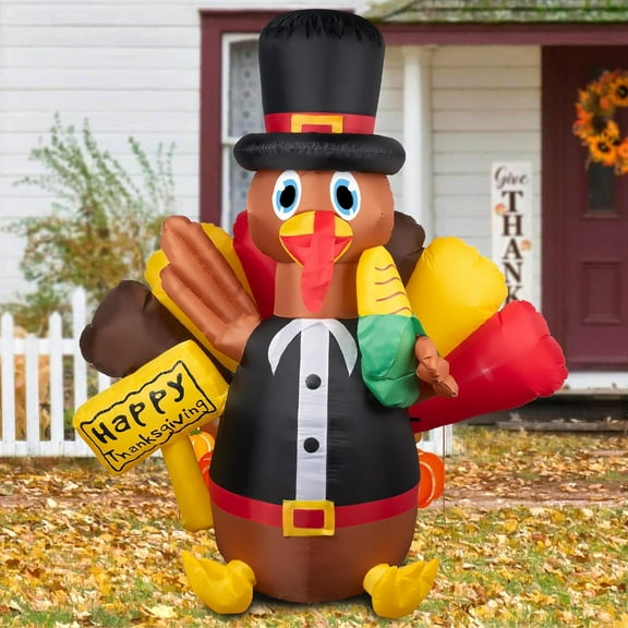 5.3 FT Happy Thanksgiving Turkey Inflatables with LED Lighted Turkey Blow up Indoor or Outdoor Lawn Yard Decoration