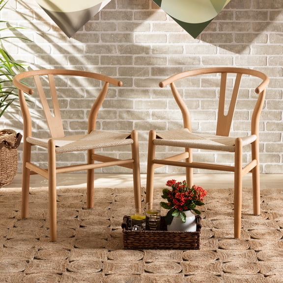 Baxton Studio Paxton Dining Chair, Set of 2, Beige and Oak Brown