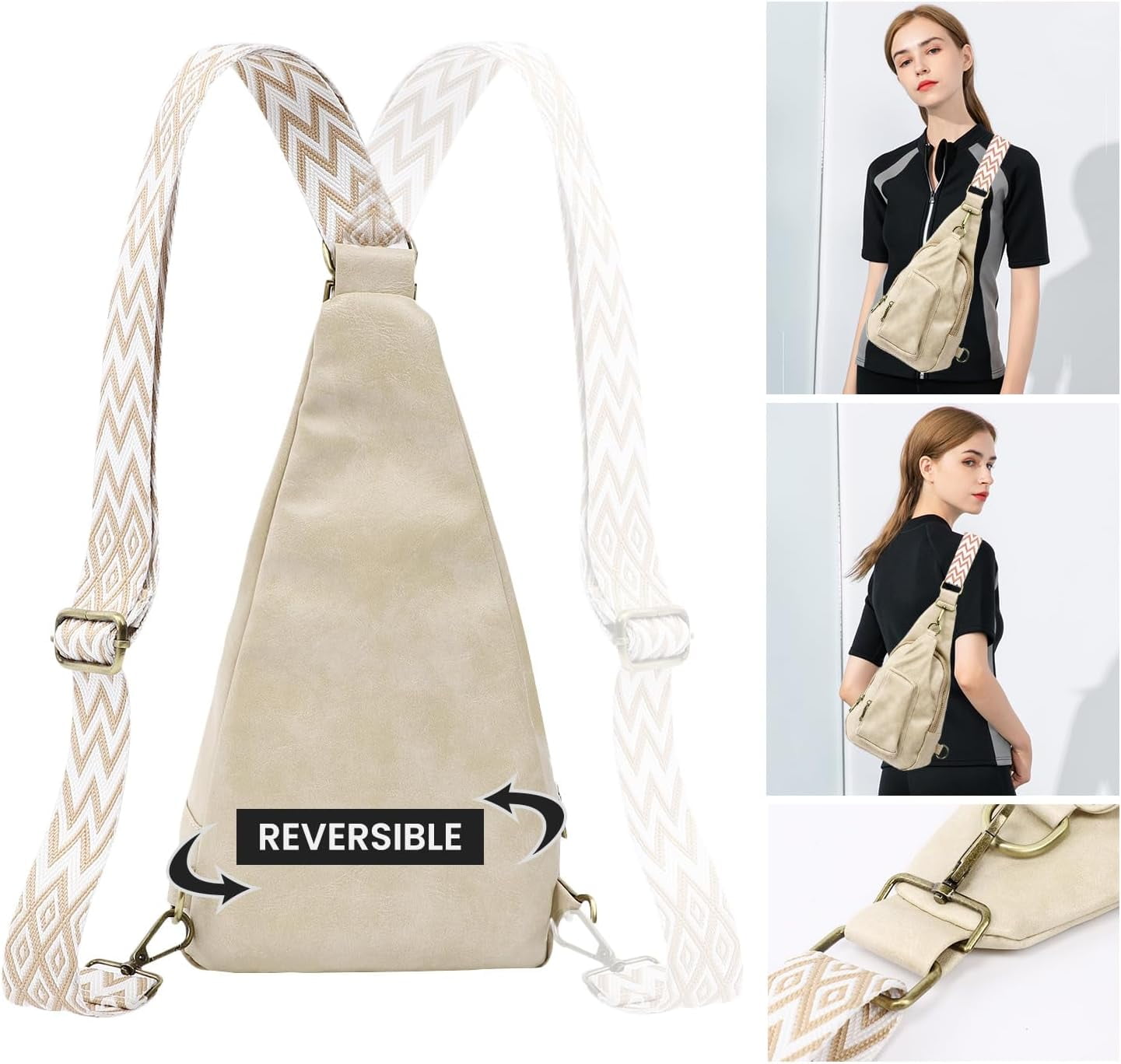 Sling Bag for Women Crossbody, PU Leather Small Sling bags Sling Chest Shoulder Backpack for Traveling Hiking