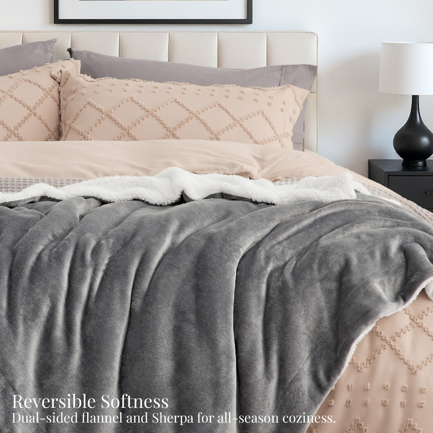 U by Bedsure Sherpa Fleece King Size Blanket Grey - Thick and Warm Blankets, Soft and Fuzzy,108x90 Inches