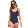 thumbnail image 4 of TTUHYWXI Women Sexy Color Block Open Back Bathing Suit One Piece Cheeky High Cut Thong Swimsuits (Blue, M), 4 of 9
