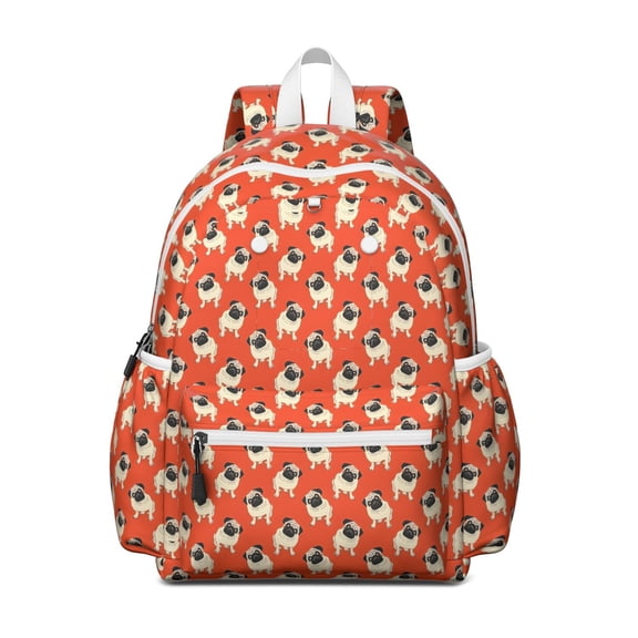 Pug Dog Backpack for School,Cute School Bag,Schoolbag with Adjustable Shoulder Straps & Padded Back,13.4"x11"x4.7"