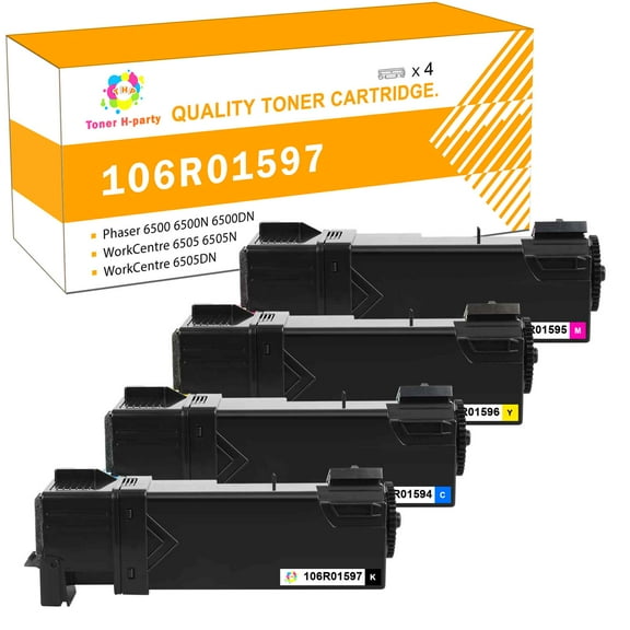 Toner H-Party Compatible Toner Cartridge for Xerox 106R01597 106R01594 106R01595 106R01596 Phaser 6500 6500N 6500DN, WorkCentre 6505 6505N 6505D Printer (Black, Cyan, Magenta, Yellow,4-Pack)