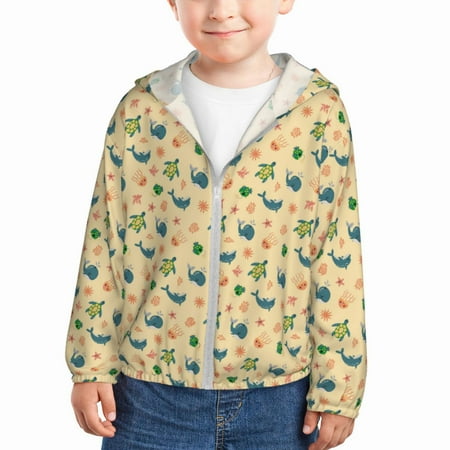 

Gaeub Sea Turtle And Whale Print Athletic Sun Protection Hoodie for Kids Long Sleeve Outdoor UV Shirt Running Fishing Top for Boys Girls-18 Months