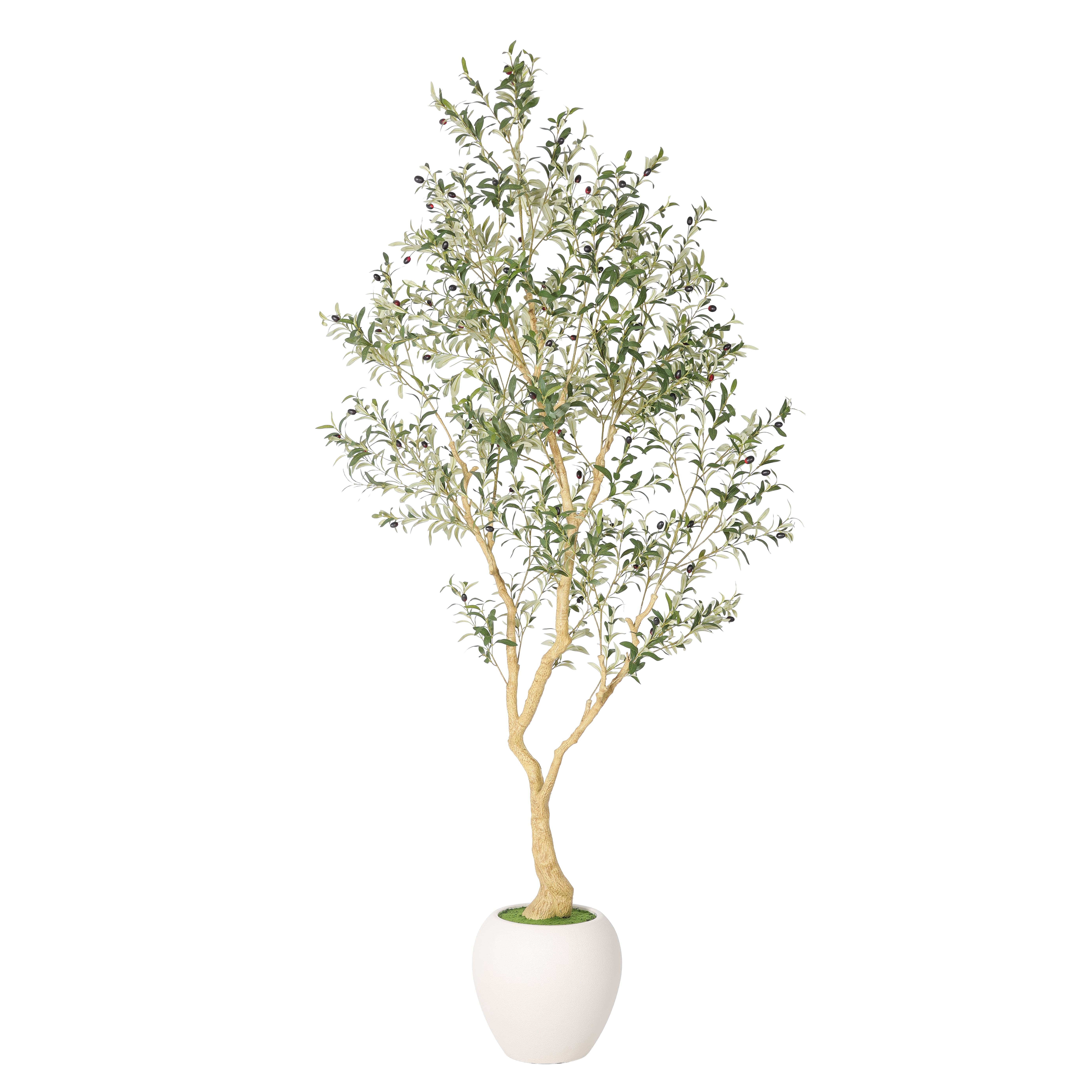 8.2FT Artificial Olive Tree with White Pot,Natural Trunk Realistic Leaves Lifelike Faux Floor Plant for Home House Office Decor