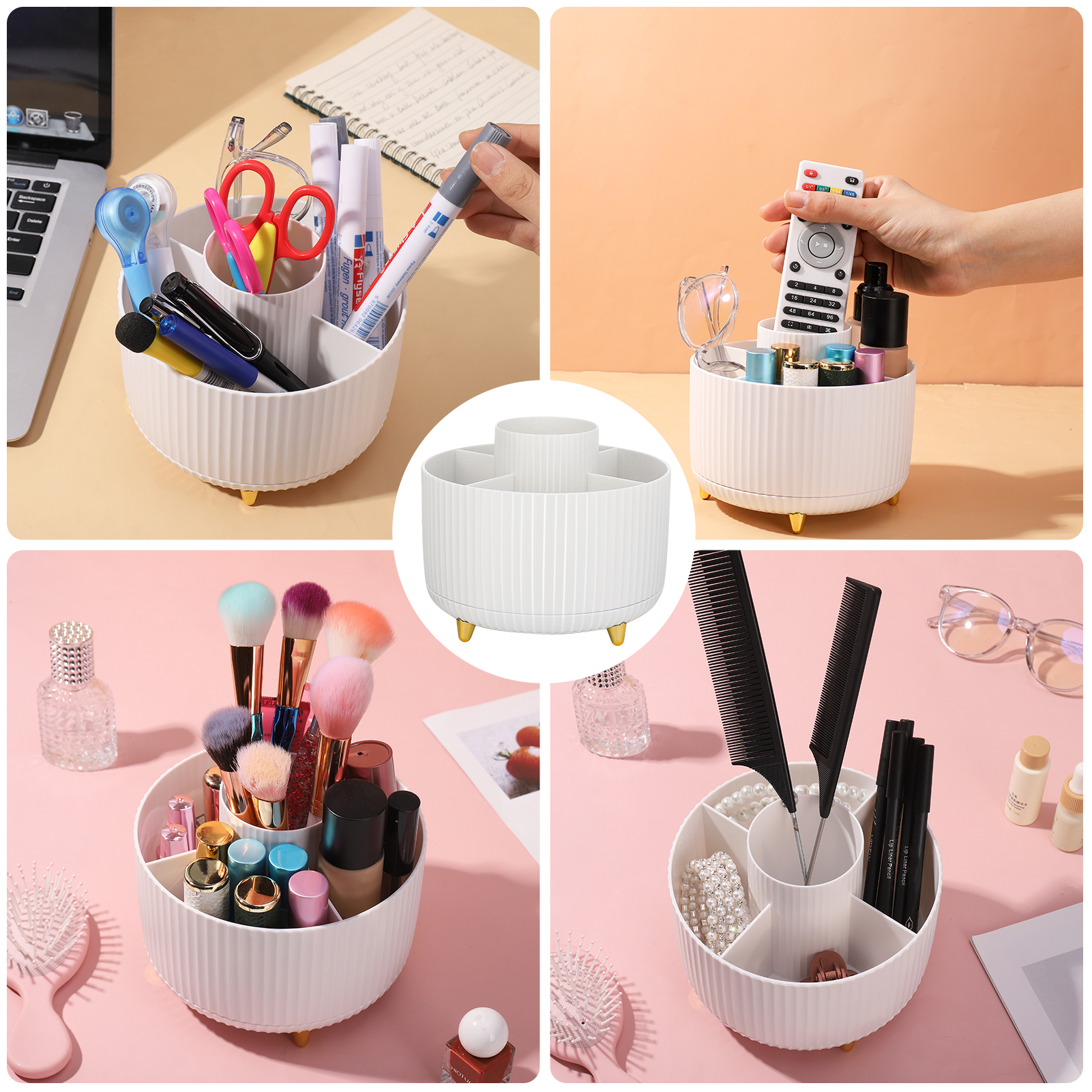 AOWOO 360° Rotating Makeup Brush Holder, White photo 5
