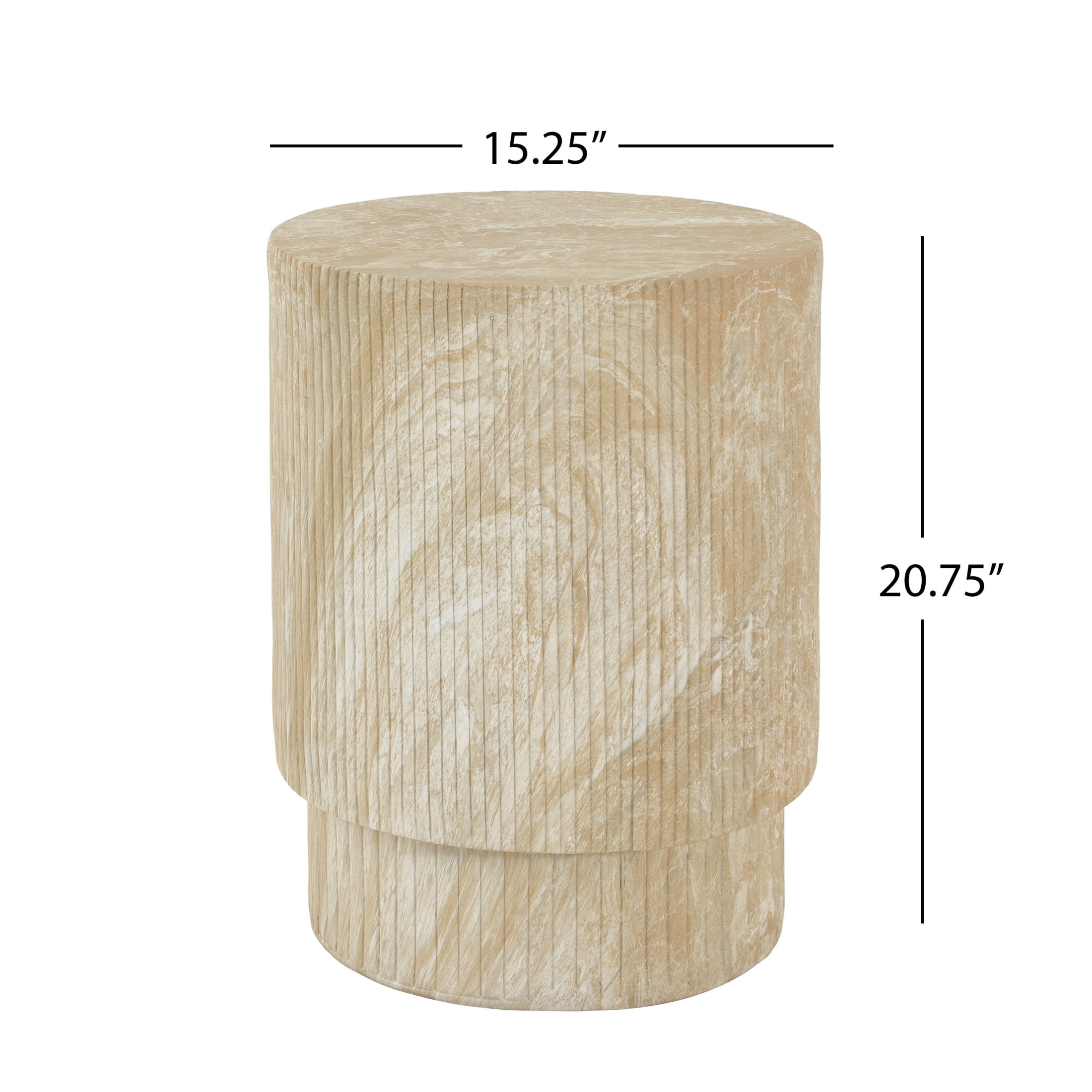 Christopher Knight Home Minimalist Ribbed MGO Side Table, Lightweight Concrete, Indoor/Outdoor, Travertine