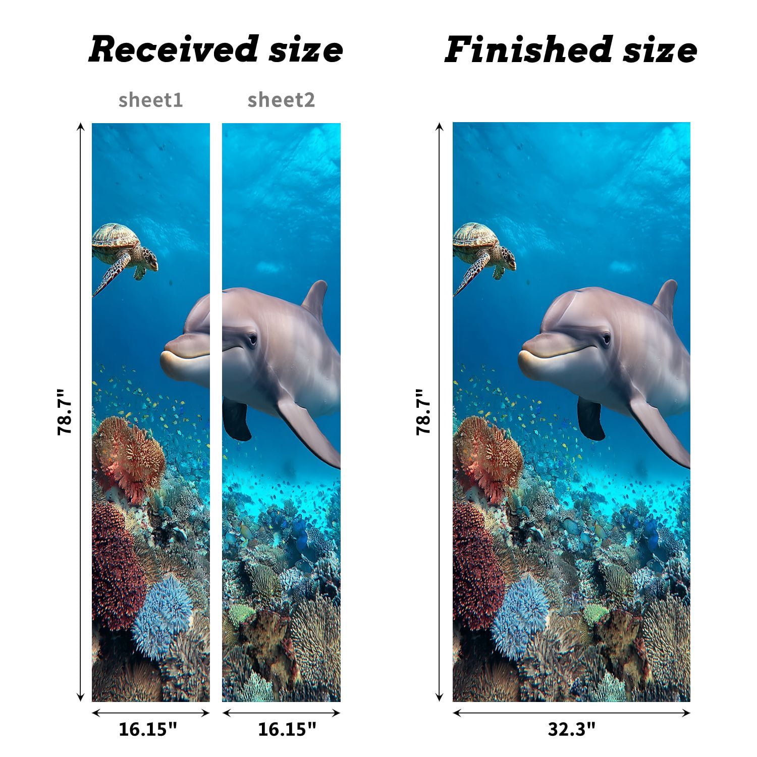 Self Adhesive Vinyl Refrigerator Wrap Set dolphin turtle underwater Door Mural Removable Fridge Sticker Peel and Stick&nbsp;Full Door Cover Decal Kitchen Bar Decor