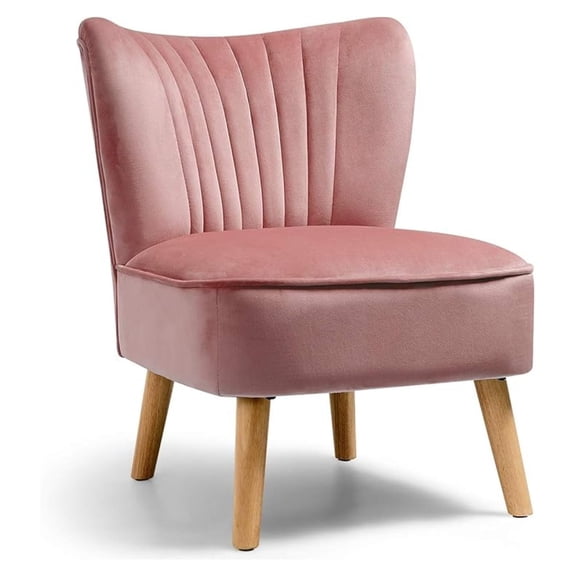 Accent Chair, Upholstered Modern Sofa Chair w/Wood Legs, Thickly Padded, Small Armless Wingback Club Chairs for Living Room Bedroom Furniture