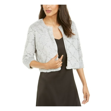 SIGNATURE BY ROBBIE BEE Womens Gray Faux Fur Jacket Petites PM