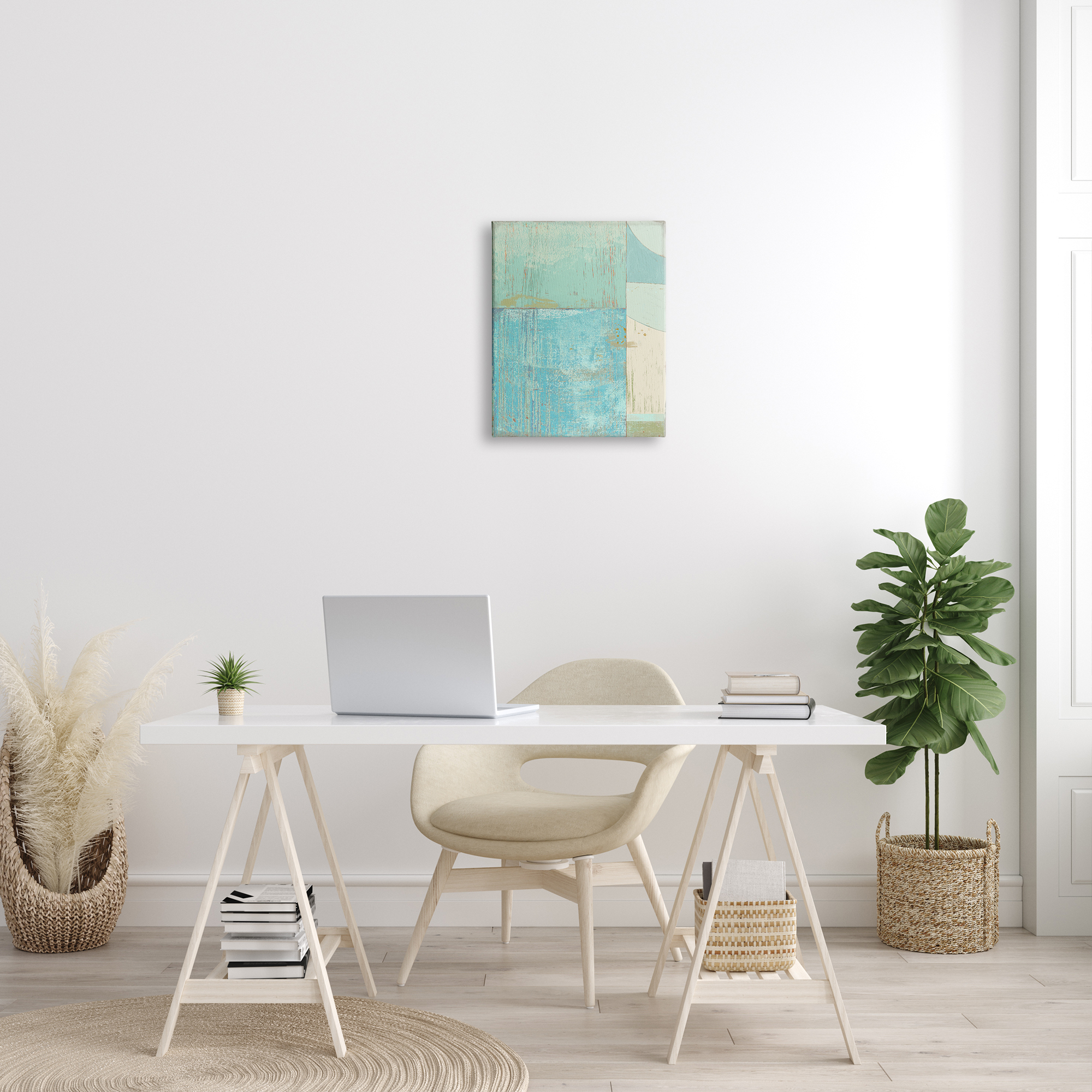 Stupell Industries Seafoam Blue Abstract Rustic Shapes Geometric Collage, 16 x 20, Designed by Suzanne Nicoll