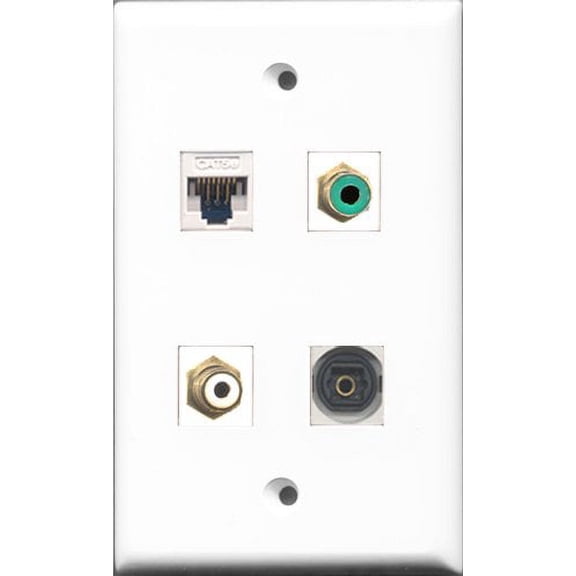RiteAV 1 Port RCA White and 1 Port RCA Green and 1 Port Toslink and 1 Port Cat5e Ethernet White Wall Plate