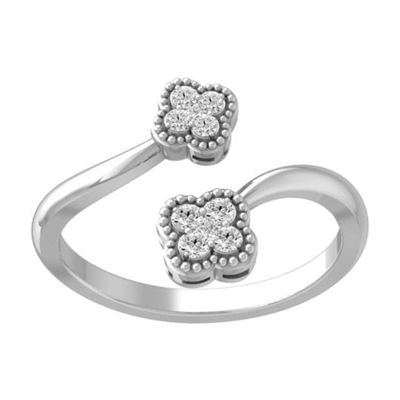 ARAIYA FINE JEWELRY Sterling Silver Lab-Grown Diamond Double Flowers Open Band Ring (1/8 Cttw, D-F Color, VS1 Clarity) Size 10
