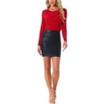 thumbnail image 2 of INSPIRE CHIC Blusa de fiesta con cuello drapeado y mangas largas con brillo XL Roja, 2 of 6